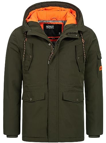 Indicode Herren Ocala Herrenmantel mit verdeckter Knopfleiste | Wintermantel für Männer Army, XXL