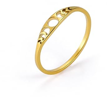 Amaxer Mondphase Ring für Frauen Edelstahl Halbmond Mondphase Hexe Amulett Schmuck Fingerring für (Gold, 7)