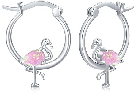 Flamingo Ohrringe Silber 925 Creolen Flamingo Ohrringe Damen Opal Tier Ohrringe Flamingo Schmuck Muttertags Geschenke Valentinstag für Mädchen Kinder Freundin