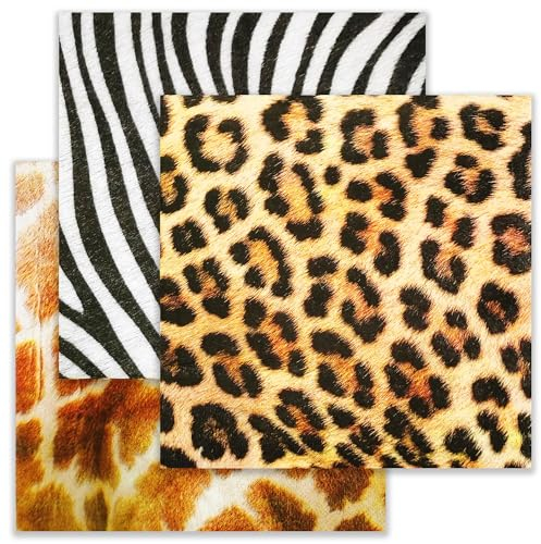 Zelten Colored Paper Party Napkins, 20 Count Shabby Chic for Wedding, Inner, Tea Party, Decoupage, Leopard Tiger Giraffe Print & Zebra Stripe