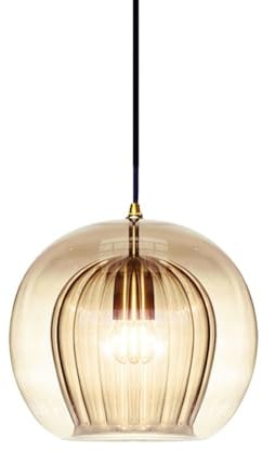 S-Cevada Doppelschichtige Glaskugel Pendelleuchte Messing E27 Lampenfassung Globus Hängelampe Deckenleuchte für Schlafzimmer-Esszimmer (Bernstein, 25cm)