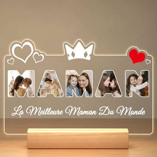 Jkolalin Cadeau Noel Maman Personnalisé, Cadre Photo Personnalisé, Plaque Acrylique Personnalisée avec Photo, Cadre Personnalisé Photo, Cadeau Anniversaire Maman, Cadeau Maman Personnalisé