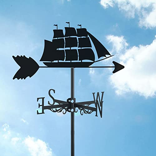 ANCNA-U Wetterfahne, Edelstahl, Windrichtungsanzeige, Metall, Ornament, Segelboot, Schiff, Dekoration, Messwerkzeuge für Bauernhof, Garten, Häuser, Terrasse, Rasen, Schiff