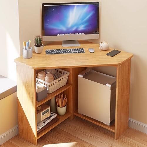 Saterkali Eckschreibtisch für kleine Räume – Industrieller Computer-Dreieck mit Regalen für Zuhause, Büro, Wohnzimmer