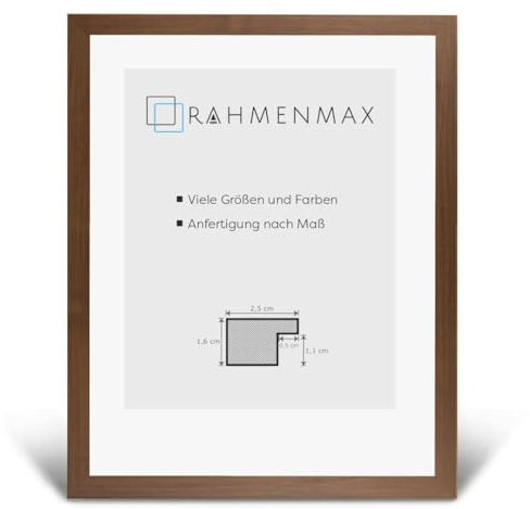 RahmenMax Skane Bilderrahmen Posterrahmen 40x60 cm Standard Formate Nussbaum Dunkel Dekor RW Weiss Kunstglas klar