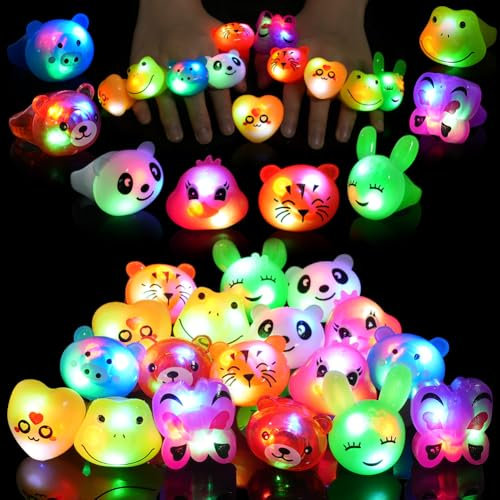 HOTUT Blinkende Ringe, 18 Stück LED Leuchtringe, Tier Licht Up Ringe, im Dunkeln leuchtende Leuchtringe, Party Spielzeug für Kinder und Erwachsene, Gastgeschenke Kindergeburtstag Halloween Karneval