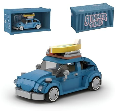 Retro Car Building Kit, 357 Pcs Beetle Campervan Car Building Model Set with Display Box, Creative Container Car Model Toy, Present for Car Lover Children and Adults (Original Packaging) (PB8805)