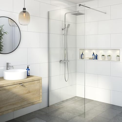 BAYSTONE® 700mm Wet Room Shower Screen Panel 8mm Toughened Safety Easy Clean Glass Walk in Shower Enclosure, Frameless, Chrome