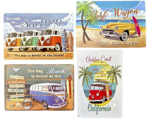 4 x DiiliHiiri Wanddekoration, Surfer, 30 x 20 cm, dekorative Schilder für Zuhause, Surfer oder zum Geburtstag, Surferliebhaber (2635-210-211-213-279)