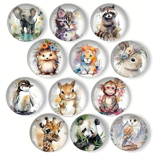 Fokroin 12 Stück Kühlschrankmagnete, Sternenhimmel und Tier Muster Bunt, Lustige Runde Magnete für Magnettafel, Kühlschränke, Whiteboards, Küche (30mm)