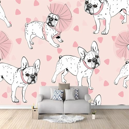 Wallpaper 300 x 210 cm Non-Woven Premium Art Print Fleece Wall Mural Decoration Dog in A Tutu Bedroom Home Poster Decoration Pink
