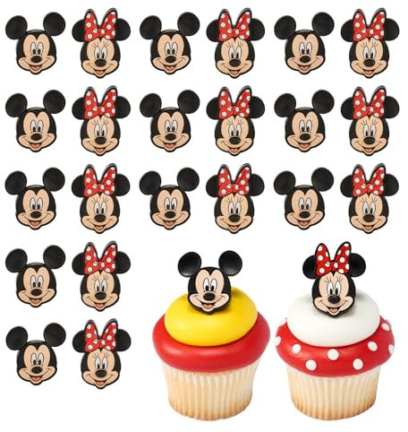 DecoPac Disney's Mickey Mouse and Minnie Mouse Rings, 24 Classic Disney Cupcake Decorations, Cake Toppers For Birthday, Parties, Celebrations - 24 Pack