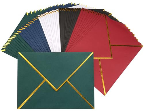 50 Stücke Goldfolienrand Einladungumschläge, 18.3 x 13.3 cm Einladungumschläge mit V-Klappe Edle Briefumschläge Umschläge Goldfolienrand Luxuriöse Kuvert für Hochzeiten, Einladungen, Party, Geburtstag
