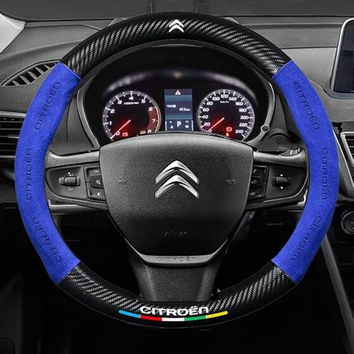 LFWCZS Auto Lenkradbezug für Citroen C4 Grand Picasso 2006-2010,Fell Leder mit Auto Logo Lenkradhülle Lenkrad Abdeckung Lenkradschoner Lenkradschutz Anti Rutsch Warme Atmungsaktiv Auto Zubehör