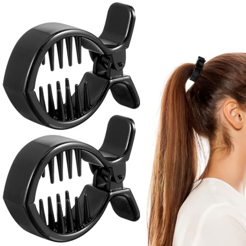 FRCOLOR Lot De 2 Pinces À Cheveux Rondes Avec Dents Intérieures 2.36X1.77X0.67 Pouces Pince Pour Queue De Cheval Relevée Clip Coiffure Forte Tension Pour Femmes Et Filles