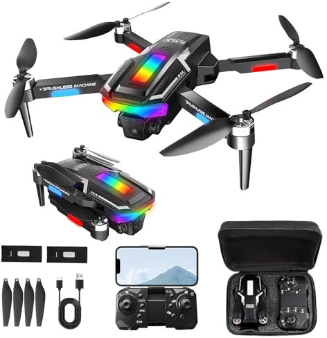 Gerbala Wi-Fi FPV Bürstenlos Drohne für Anfänger, Faltbare Drohne mit 1080P HD Kamera und 2 Batterien, Schwerkraftsensor, Ein-Tasten Start/Landung, 3D Flip, Follow Me, Gestenfoto, Duale Kameras
