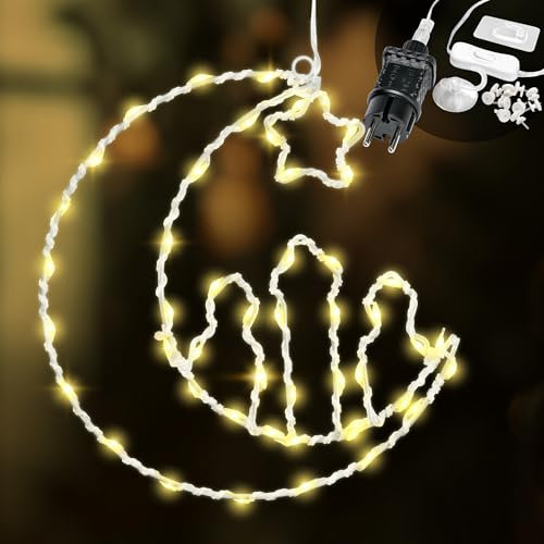 CozyHome Ramadan Deko Lichterkette Stecker - 48 LED in Warmweiß I Fensterdeko beleuchtet | Ramadan Mubarak Dekoration Ramazan I Lichterkette Innen Warmweiß Ramadandeko Ramdan Decor Lichterkranz Strom