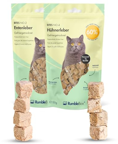 RumbleBox Sparbox 100% Hühner- & Entenleber Gefriergetrocknete Katzensnacks, Monoprotein Leckerlis ohne Getreide und Zucker für Allergiker, NUR 1 ZUTATEN (2x50g)