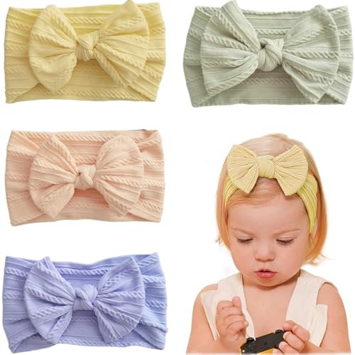 XYTAHDM 4 confezioni di fasce per neonati, fasce per bambini, accessori per capelli per neonate, fasce per neonati, fasce per neonati con fiocco elastico