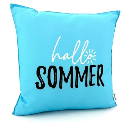 heimtexland ® Outdoor Deko Kissen 45x45 mit Füllung Garten Lounge Dekokissen wasserabweisend wetterfest Outdoorkissen Gartenkissen Bedruckt Typ906 Hellblau