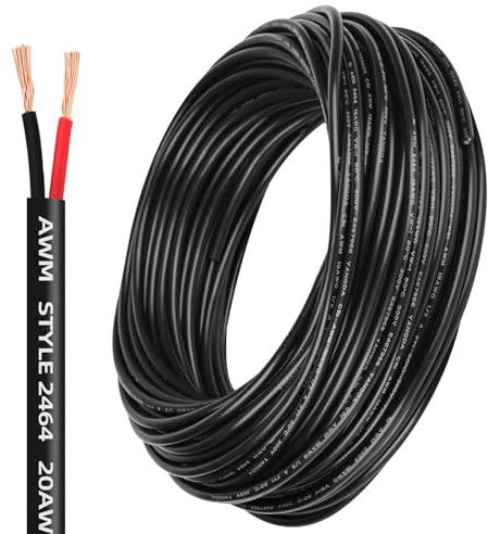 joonnair 10Metri Cavo Elettrico 20AWG 2 Conduttori Rosso/Nero, 2 x 0,5 mm² Fili in Rame Stagnato, per LED Auto/Barche/Rimorchi, 5 V/12 V/24 V/300 V, Rotondo
