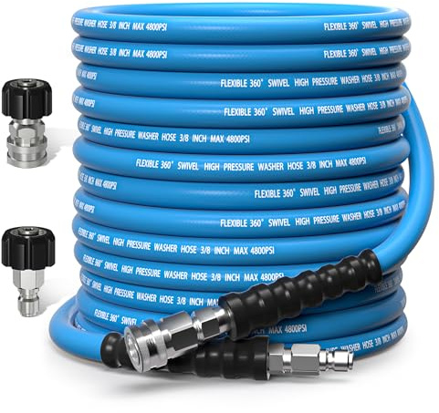 TUTULUCK 3/8 Pressure Washer Hose 100ft, 4800 PSI, Steel Braided & Rubber