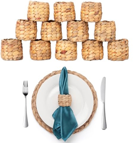 Set aus 12 rustikalen Serviettenringen – Handgemachte Weidenstoff-Ringe für Bauernhaus-Tischdekoration | Thanksgiving, Weihnachten & Hochzeits-Geschirr-Zubehör​​