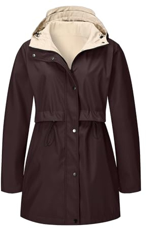 Xukiki Women Reversible Spring Trench Coat Lightweight Jacket Long Hooded Fall Overcoat Windbreaker Outdoor Raincoat GSHF5071 Red S