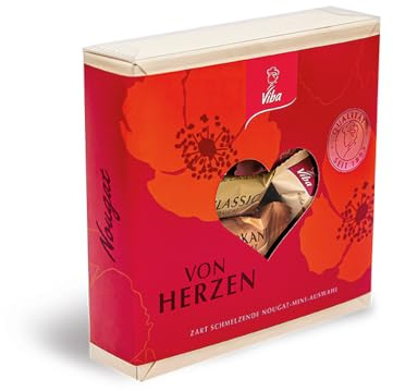 Viba Von Herzen Nougat Minis 120 g | Geschenkbox mit 12 Pralinen in 4 Sorten | Classic, Royal, Krokant & Noir | Süße Aufmerksamkeit zum Verschenken