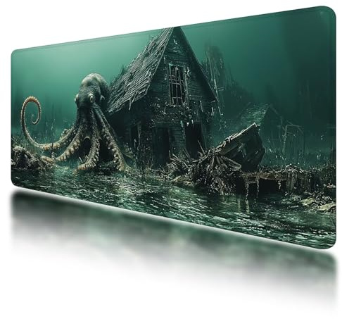 Gaming Mouse Pad, Large Mouse Mat 1200x600mm, Green Desk Mat with Non-Slip Rubber Base & Waterproof, Kraken Gaming Mousepad XXL Smooth Surface with Stitched Edges, for Office Desk Accessories, W-76