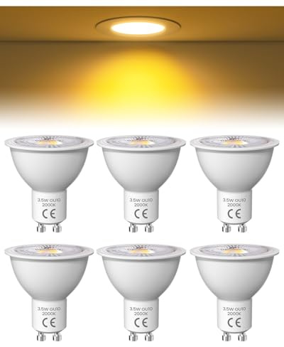 Lamptobe 3,5W Ampoule Spot LED GU10 Jaune Chaud 2000K, Équivalent 50W, 36° Angle Du Faisceau, Non Dimmables, AC 220V, Ampoule GU10 LED pour Salon, Chambre, Cuisine et Bureau, Lot de 6