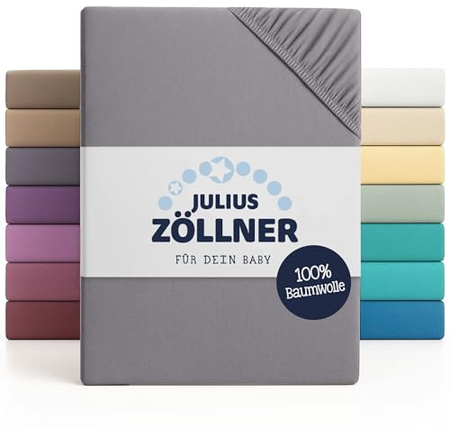 Julius Zöllner Jersey Spannbettlaken für Wiegen 90x40cm und Stubenwagen, 100% Jersey-Baumwolle, Oeko-TEX Standard 100 Zertifiziert, Anthracite (2er Pack)