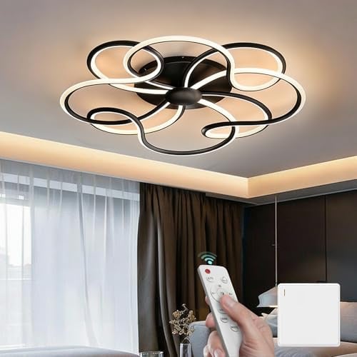 Mai & Mai LED Deckenleuchte Deckenlampe mit Fernbedienung 64cm, Stufenlos dimmbar 3000-6400K, Zimmerlampe 112W Schwarz für Schlafzimmer, Wohnzimmer, Arbeitszimmer, Flur Alivetta25036