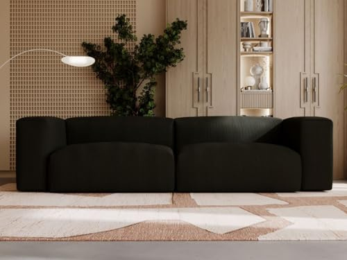 GRAINGOLD Landi Sofa 240x80 cm, Sofa für Wohnzimmer, Cord-Stoff, 2-Sitzer Couch, Modernes Design (Schwarz)