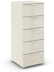 Rauch Möbel ADITIO, Kommode, Farbe Glas Beige, Breite 40 cm | Highboard im modernen Look, 5 Schubladen, Glasfront, Soft-Close-Funktion, für Schlafzimmer, Gästezimmer, Wohnzimmer, Flur