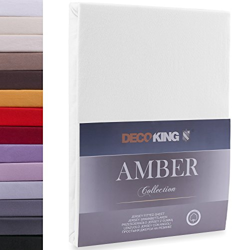 DecoKing Spannbettlaken 120x200 140x200 cm 100% gekämmte Baumwolle Weiß Spannbetttücher Jersey Boxspringbett Amber 120 x 200 140 x 200