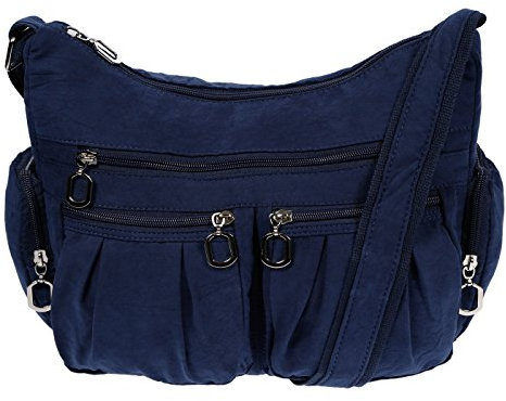 Christian Wippermann Umhängetasche Damen Stoff - Luxuriöse Canvas Schultertasche 31x24x11 cm - Verstellbarer Trageriemen 80-140 cm - Viele Reißverschlussfächer - Perfekt für Arbeit & Freizeit Blau