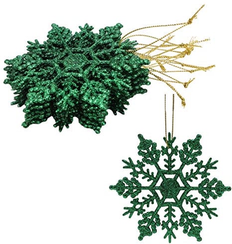 Christmas Concepts® Packung mit 12-10 cm Glitter Schneeflocke zum Aufhängen - Weihnachtsschmuck (Grün)