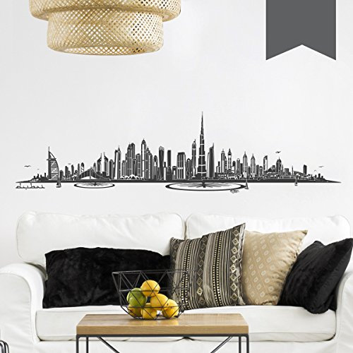WANDKINGS Wandtattoo - Skyline Dubai - 160 x 40 cm - Dunkelgrau - Wähle aus 6 Größen & 35 Farben