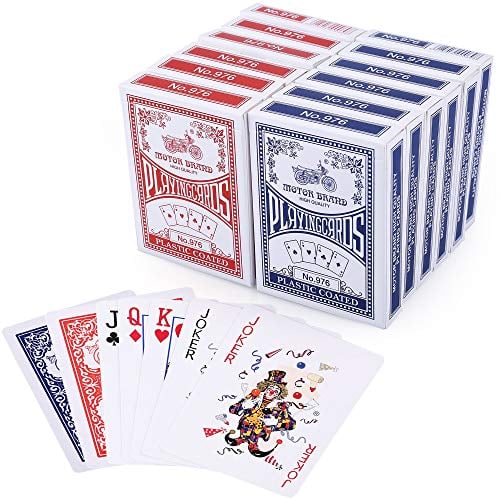 LotFancy 12 Mazzi Carte Poker per Ramino, Carta Francese, Scala 40, Machiavelli, Texas Holdem Poker, Euchre, Canasta, Blackjack Standard 63.5x88.9mm Colori Blu e Rosse