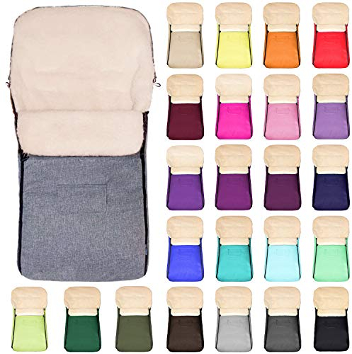Baby-Joy Fußsack KAI 105 cm filzfrei aus Lammwolle und Polyester für Kinderwagen, Buggy und Schlitten, Super-Wash Thermofußsack | Farbe: L99 Leinenlook Dunkelgrau