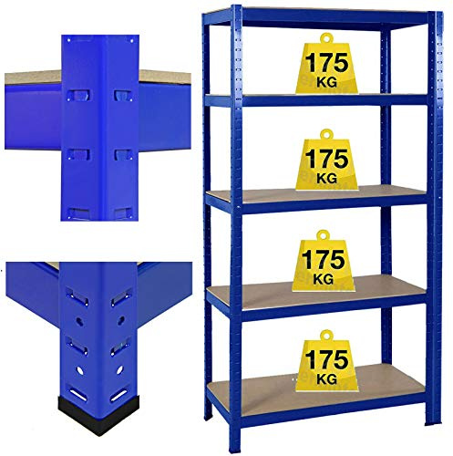 Werkstattregal Schwerlastregal Garagenregal Lagerregal Büro 5 Etagen bis 875 kg Traglast 170x75cmx30cm - Blau