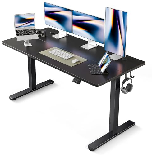 FEZIBO Schreibtisch Höhenverstellbar Elektrisch, 152 x 60 cm Computer Stehschreibtisch mit Memory-Steuerung und Anti-Kollisions Technologie, Schwarzer Rahmen/Schwarze Tischplatte