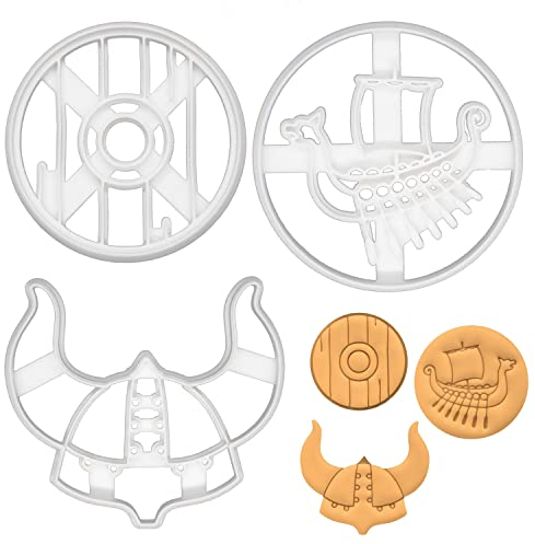 Satz von 3 Wikinger Ausstechformen (Formen: Wikingerhelm, Wikingerschild, Wikingerschiff), 3 Teil
