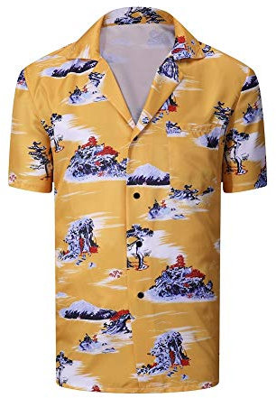 AYYOHON Cliff Booth T Shirt Hawaiian Shirt Casual Short Sleeve Top Tee S Yellow