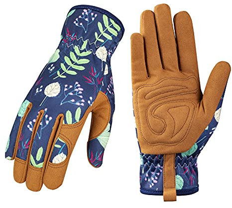 Leder-Gartenhandschuhe für Frauen – dornbeständige Gartenhandschuhe, Rosen-Gartenschneidhandschuhe, Gartenarbeit Handschuhe (blau)