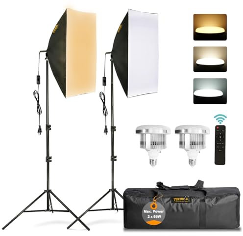 Softbox Set Fotostudio,95 W 2 x 50 x 70 cm Softbox LED Beleuchtung Set with E27 3000-6500 K Studio Lights, Vollverstellbare lichtstativ, für YouTube,Tiktok Videoaufnahmen, Studio Porträts, Fotografie