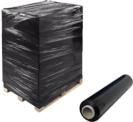 JECO - Lot de 6 bobines de film étirable manuel noir opaque 450mm x 300m 17µ rouleaux film extensible pré-étiré emballage palette colis déménagement