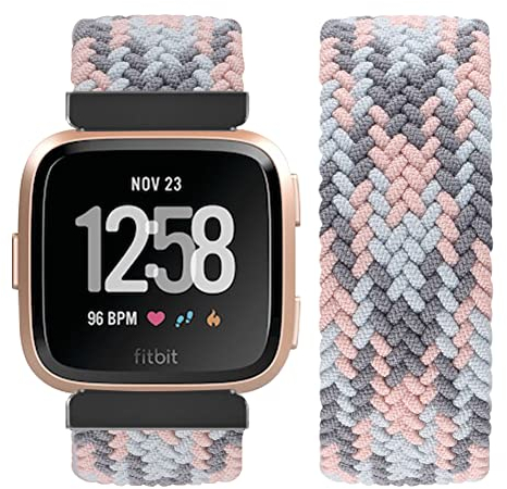 Vozehui Geflochtener Solo Loop Armband Kompatibel Mit Fitbit Versa/Versa 2/Versa Lite, Elastisches Soft Nylon Sport Ersatzband für Damen Und Herren