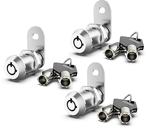 Hecfu 3 Pack Schrank Schlösser mit Schlüsseln, 1-1/8 Zoll Cam Lock gleich verschlüsselt, sichere Rv Schlösser für die Lagerung Tür Mailbox Werkzeugkasten Ersatz Schloss, Zinklegierung
